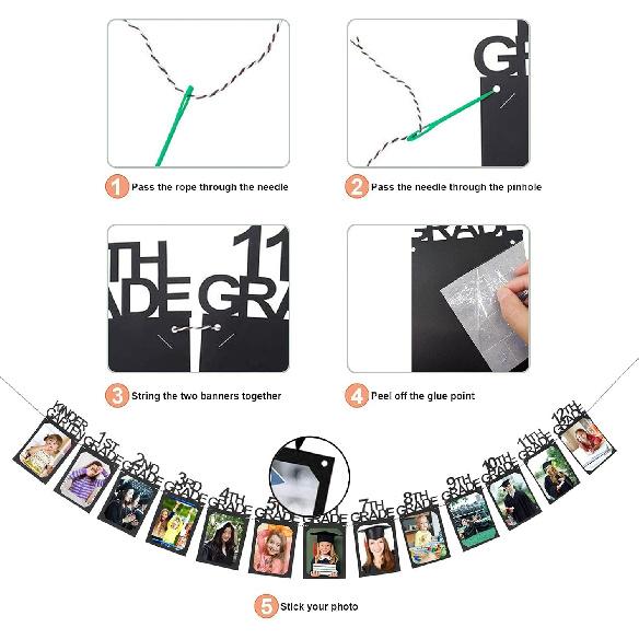 Graduation Photo Banner for Party Decoration, Including Kindergarten to 12th Grade Picture Banner Middle High School College Graduation Party