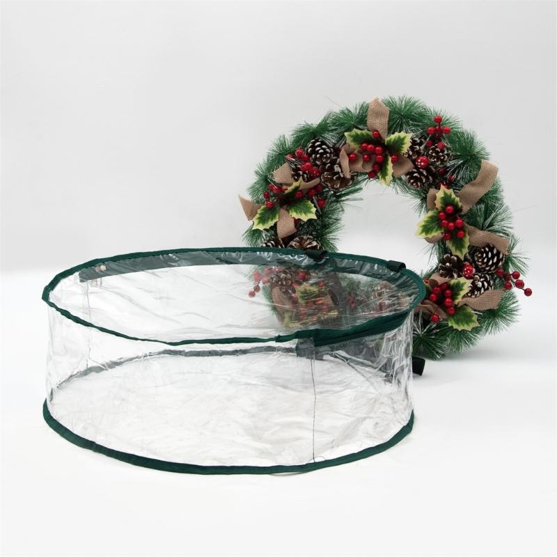 Transparent Holiday Decoration Organiser Bag With Reinforced Zippers Lightweight PVC Materials Wreath Protective Case