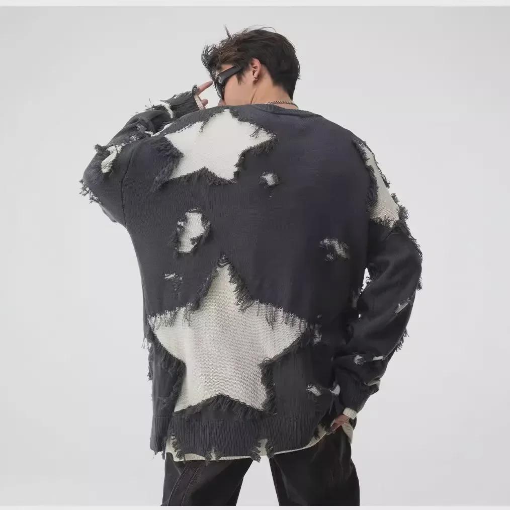 Unisex Hip-Hop Raw Edge Splicing Sweater - Autumn Casual High Street Style