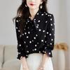 2026 Nuovo Top alla Moda ed Elegante per la Primavera, Camicia Versatile in Chiffon a Maniche Lunghe con Pois Neri