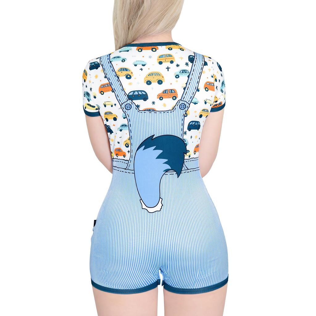 [LittleForBig] Vuxen Jumpsuit Pyjamas [Ao-chan och Racer] Fluffig Svans 2-i-1 Randig Fusk Overall Jumpsuit Blå L