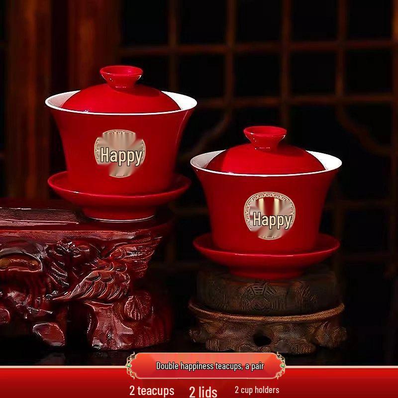 Wedding Essential Tea Cup and Bowl Set - Happy Change Mouth Dowry Tea Set