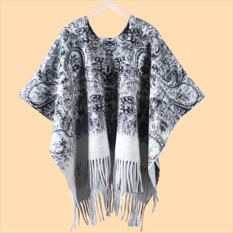 Simple ink painting shawl women with high-end fashion cape jacket autumn and winter high-end imitation cashmere scarf