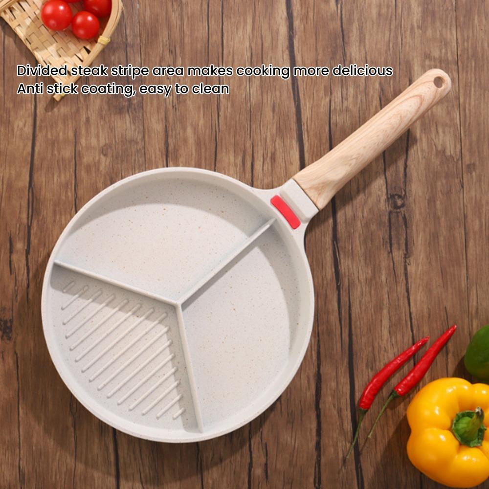 Aluminum Alloy / Bakelite Breakfast Frying Pan Beige 2 in 1 Grill Pan Divided Grill Pan  RV Trip