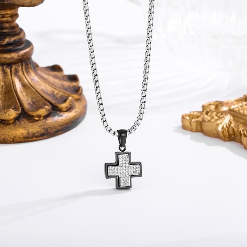 2026 Stone Cross Necklace Fashion Light Luxury Necklace Jewelry Premium Jewelry Full Diamond Men's Necklace