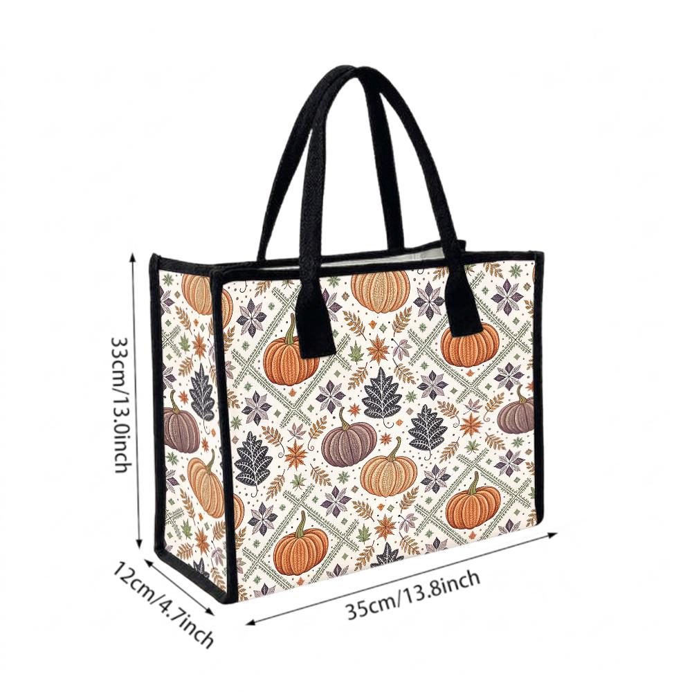 Autumn Pumpkin Print Casual Tote Bag Large Capacity Daily Handbag For Fall