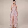 Vietnamese Designer Floral Embroidered Suspender Dress & Slim Split Long Skirt Set