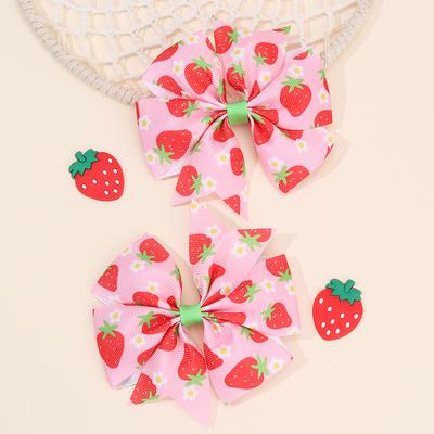 2 Stück Erdbeerband Haarspangen Rosa Süßer Blumendruck Haarnadel Trendige Haarspange Für Mädchen Kinder Kinder Kopfschmuck Accessoires