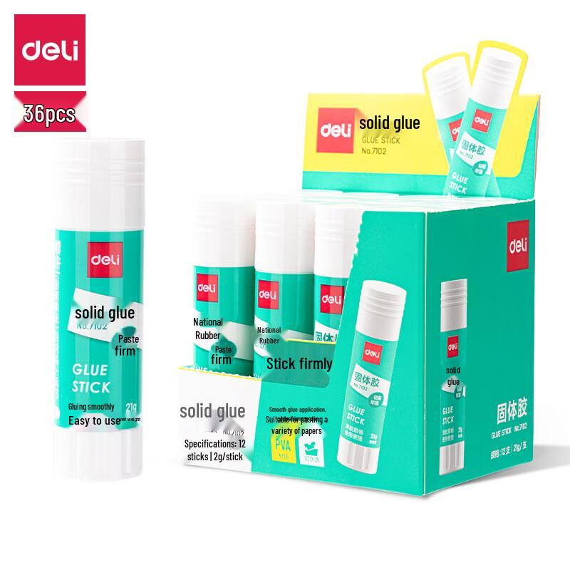 Deli 7102 White Solid Glue Sticks, 36-Pack