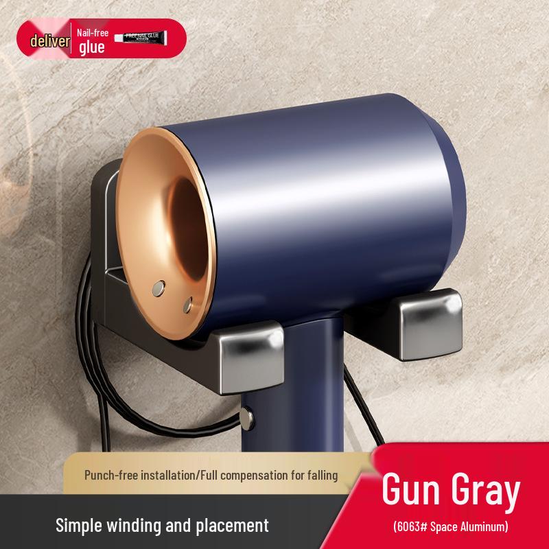 Punch-Free Wall-Mounted Hair Dryer Rack with Storage Shelf