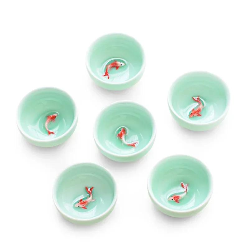 

New Style Celadon Fish Tea Set Set Teapot Tea Cup Travel Convenience Tea Set Office Household Drinking Utensils WSHYUFEI бирюзовый
