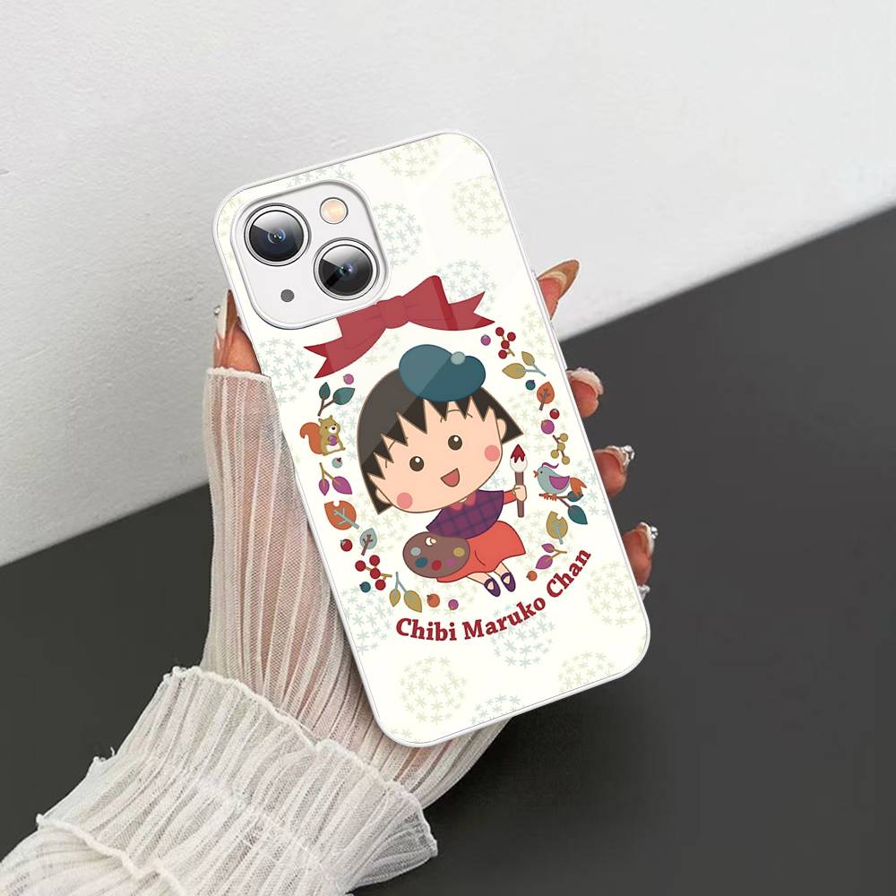 Catoon Chibi M-Maruko ChanS Tempered Glass For Iphone 14 13 12 11 Pro Mini XS MAX 14Plus X XS XR Fundas