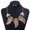 Leaf Necklace Vintage Set With Rhinestone Decor And Geometric Style For Women