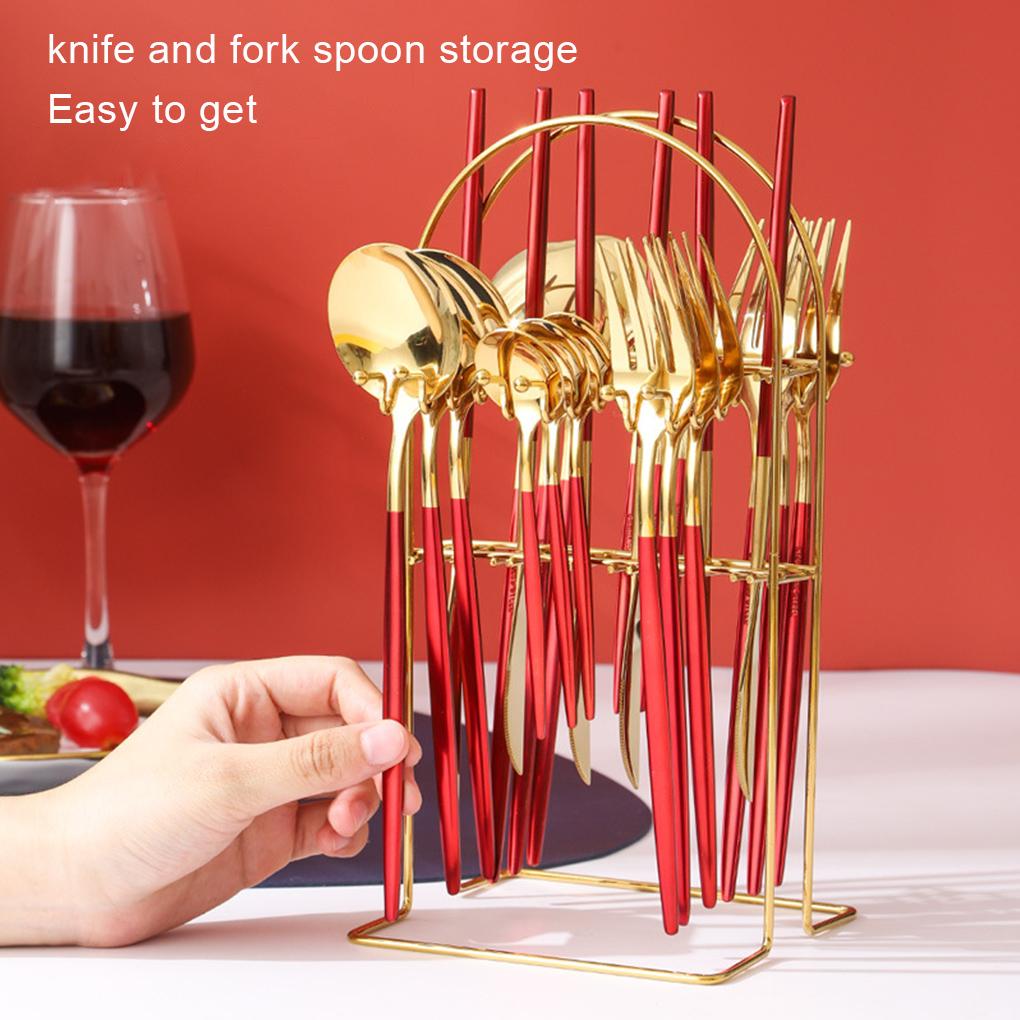 24Pcs Stainless Steel Cutlery Set Spoon Flatware Dishwasher Gold Present Knife Fork Box Portable Accessory Party