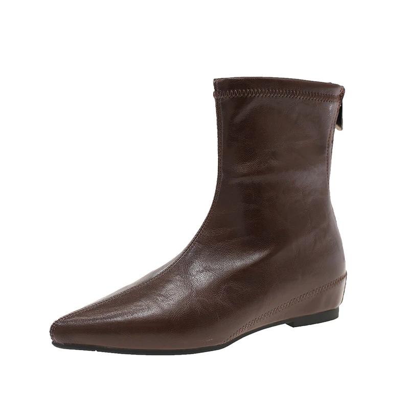 Women Ankle Boots Top Quality Soft Leather Short Boots Women Flat Winter Fashion Women Chelsea Boots Fashion Plus Size 41 42