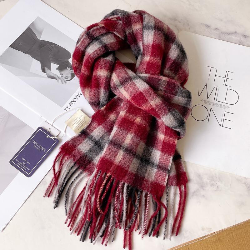 100 Pure Wool Scarves Women's Winter New Birthday Gift Christmas New Year's Day Red Couple Scarf Plaid