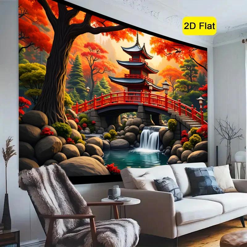 1 Piece of 2D Plane Japanese Garden Autumn Scene Polyester Photographic 2D Background Cloth
