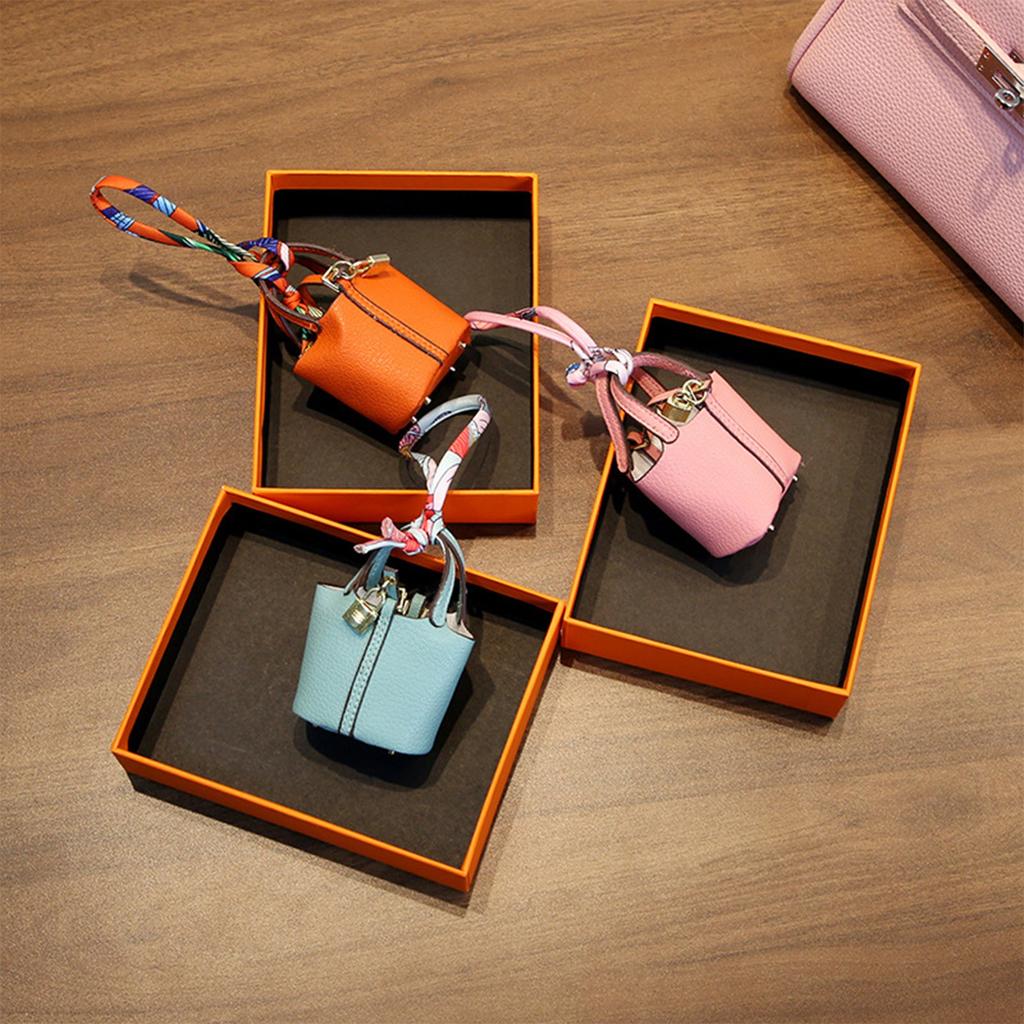 Cute Basket Bag Pendant Highgrade Leather Car Keychain Pendant Cute Creative Pendant
