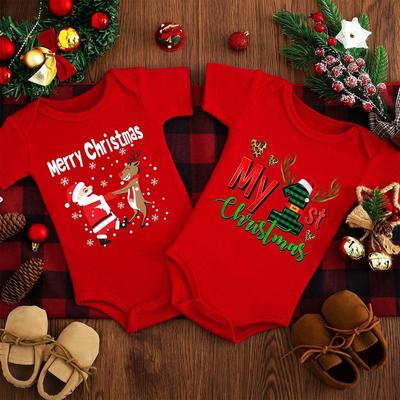 Säugling Neugeborenes Baby Neujahr Rot Elch Weihnachtsmann Kurzarm Strampler Krabbelkleidung Weihnachten Cosplay Kostüme