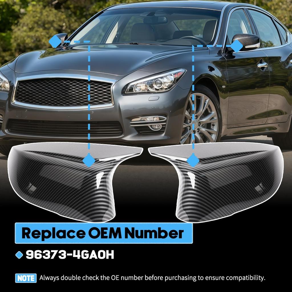 1 Pair Side Mirror Cap Covers Pasennger & Driver Fit For Infiniti Q50 Q60 Q70 Q70L QX30 Accessories Left and Right Door Mirror Covers Replacements