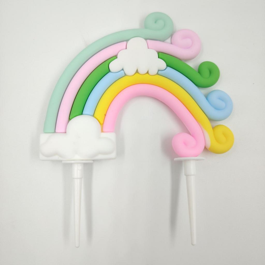 Versatile Rainbow Arch Cake Topper: Colorful Cartoon Forest Style Red Pink Rubber Ornament