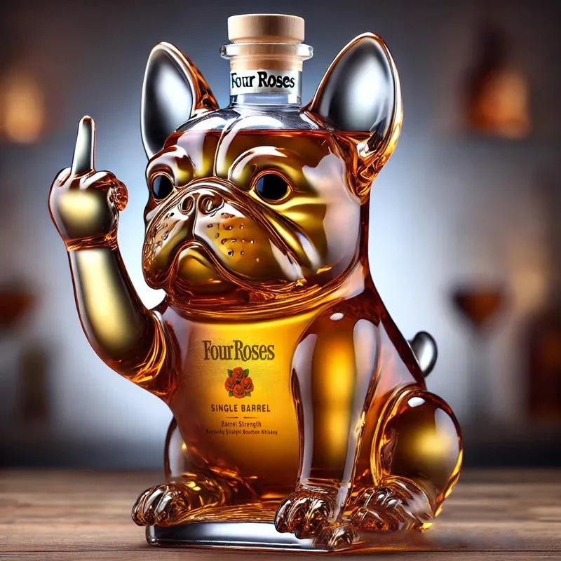 Vtipná láhev na víno buldok se vztyčeným prostředníčkem - Karafa na whisky pro žerty, bar, kancelář a domácí dekoraci
