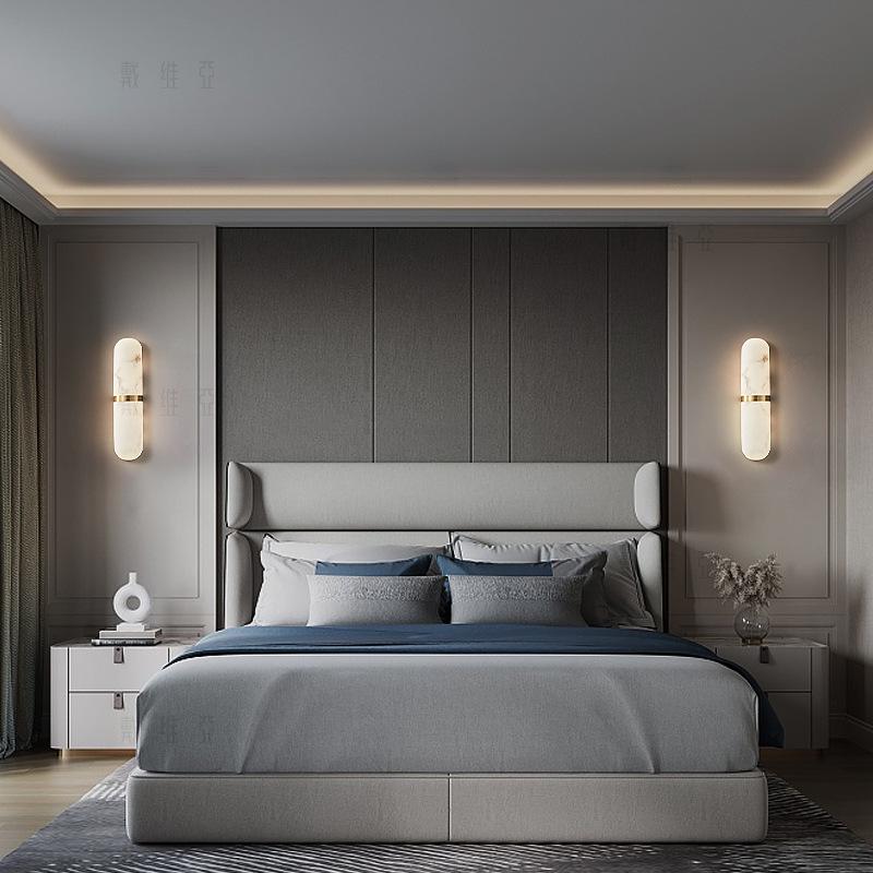 Minimalist All-Copper Wall Lamp: Luxury Marble Design for Living Room, Bedroom, or Entrance