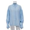 Women's Solid Color Oversized Flare Cuff Long Sleeve Collared Shirt Casual Blouse Top