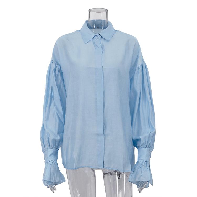 

Women s Loose Fit Shirt with Puff Sleeves in Light Blue L синій