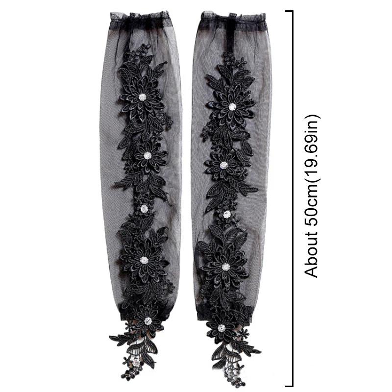 1 Pair Fingerless Gloves Hollow Out Patchwork Soft Breathable Bridal Gown Mittens Lace Embroidery