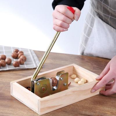 Adjustable Nut Sheller Cracker Tool with Wooden Base Plate for Walnuts Almonds Pecans Stainless Steel Lever Nut Opener for Hazelnuts Macadamia