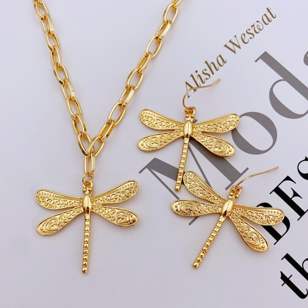 

Комплект из ожерелья и серег в виде стрекозы из цинкового сплава для женщин, идеально подходит для ежедневного ношения, ювелирные украшения для женщин