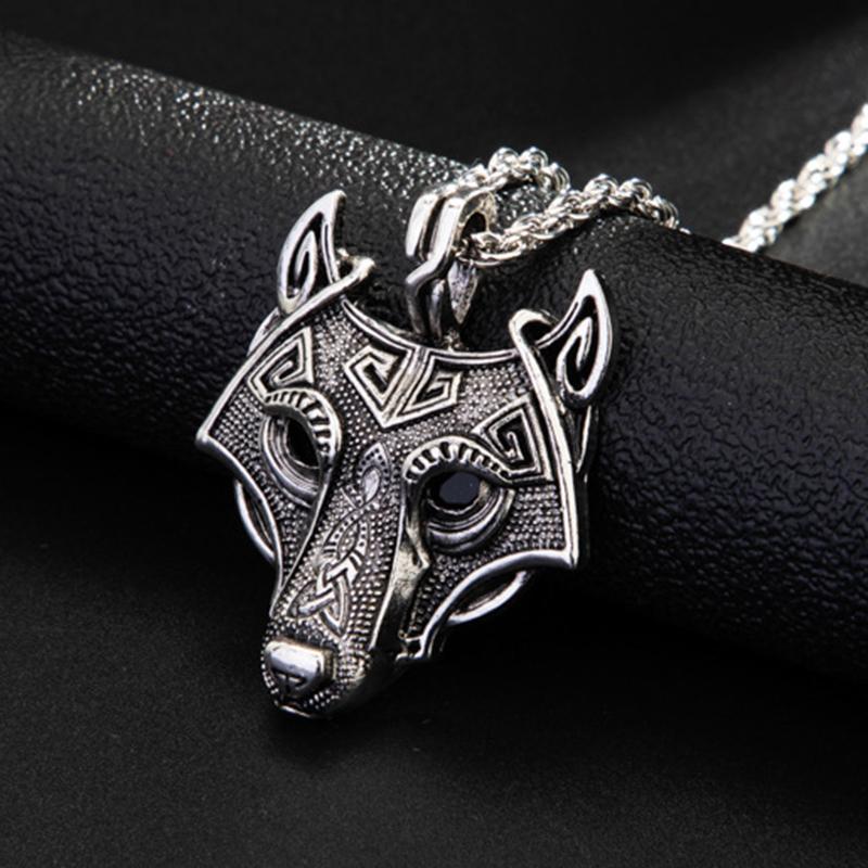 Vintage Celtic Style Red Eyes Wolf Head Pendant Necklace For Men Women Hip Hop Punk Copper Color Box Neck Chain Jewelry Gifts
