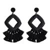 Women Fashion Bohemian Style Geometric Rattan Braid Multitassel Earrings