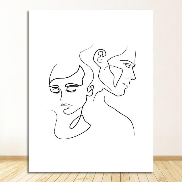 Line Couple English Combination Home Decoration Nordic Canvas Painting Mural Living Room Posters Modern Abstract Black and White