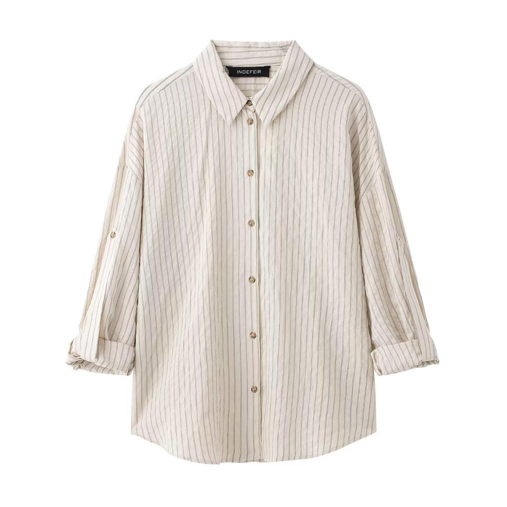Spring 2025 Women's European & American Style Striped Short Sleeve Shirt with Casual Long Pants