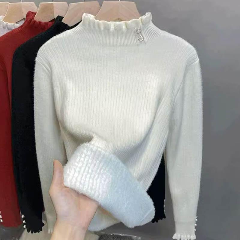Sweater for Women Autumn Winter Thickened  Warm Knitted Stretchy Long Sleeve Oversize Tops