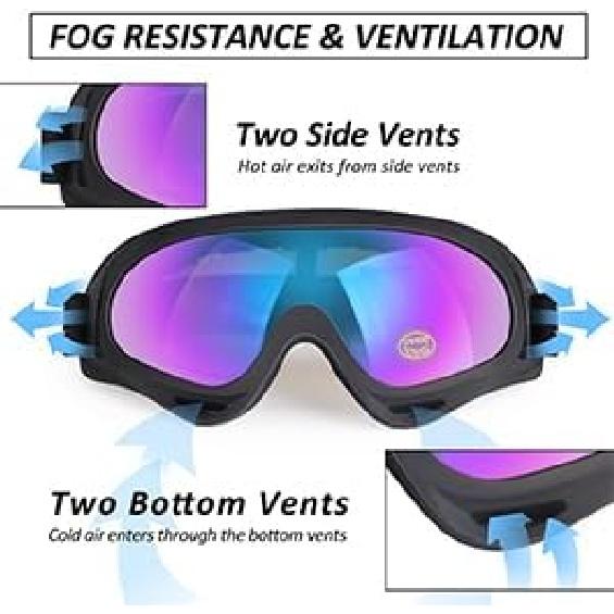 Motorcycle Goggles 2 Pack, Dirt Bike ATV Goggles Motocross Riding Racing Eyewear Off-Road MX Bike & Ski Goggles UV400 Anti-Fog Impact-Resistant