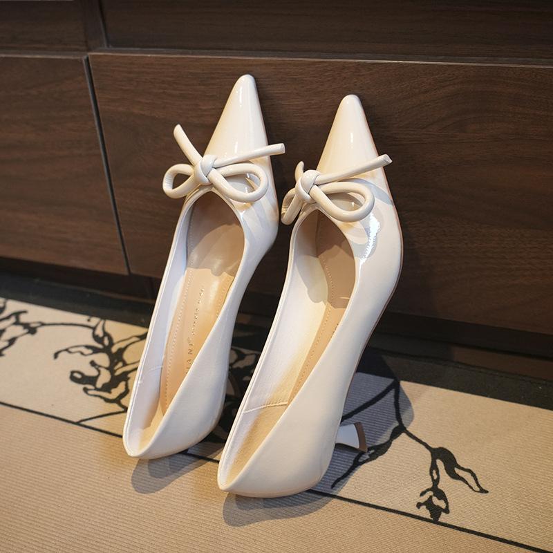 

Samei мягкая поверхность версия из частной коллекции простой темперамент острый носок туфли на высоком каблуке женские тонкий каблук бант одинарные туфли весна 34