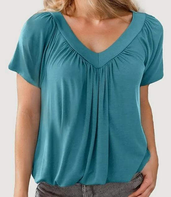 2025 V-Neck Raglan Sleeve Ruffled Casual T-shirt