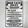 Vintage Man Cave Rules Metal Tin Sign with Beer Bottles & Illustrated Hands - Humorous Retro Decor for Home Bar Club Cafe