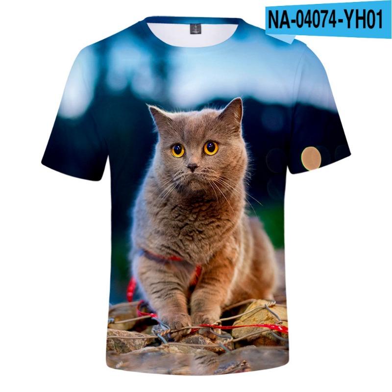 Children's Cat Adult 3D Printed Short Sleeve Men's Street Trend 3D Color Printed Short Sleeve T-shirt Tops & T-shirts (men’s)