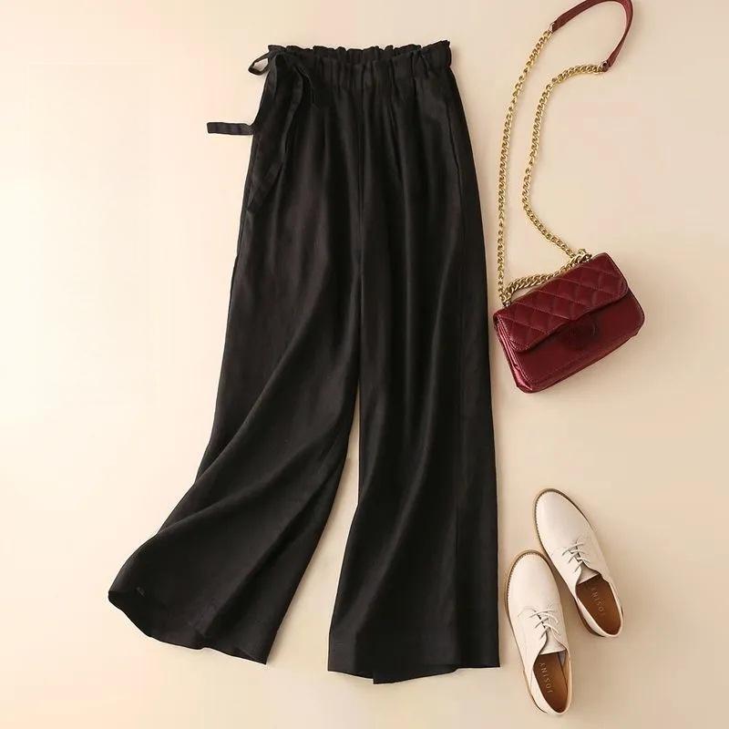 New Drapey Cotton-Linen Wide-Leg Cropped Pants 2026 Spring/Summer Loose High-Waisted Thin Straight-Leg Casual Pants