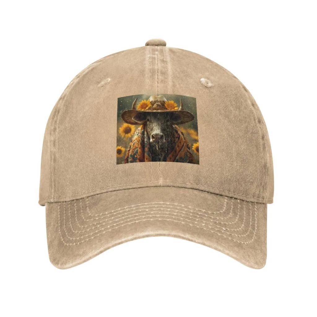Chapeau de Cowboy Tournesol Vache Denim Vintage Extérieur Sport Casquette de Baseball Chapeaux de Papa Homme Femme Réglable