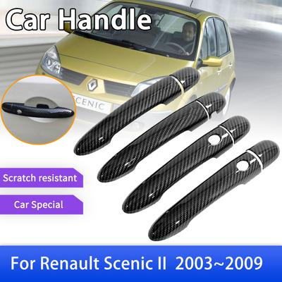 Karbon Fiber Dış Kapı kulp kılıfı Renault Scenic 2 II için MK2 2003 2004 2005 2006 2007 2008 2009 Araba Aksesuarları Etiket