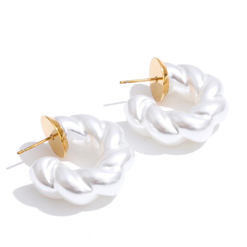 

Yhpup Imitation Pearls Twisted Geometric Chic Light Earrings for Women Stainless Steel Daily Modern Fashion Jewelry Waterproof