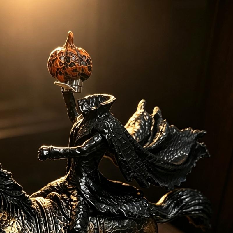 Halloween Headless Horseman Figurine Display Statue for Living Room Shelf Study Placement with Dark Fantasy Look and Textured Finish for Home