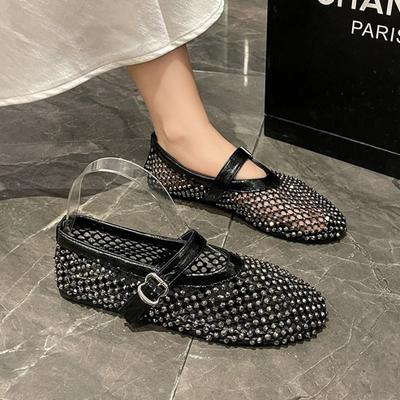 Damen Mesh Ballerinas Sandalen Neue Ballerinas Bequeme Schuhe mit runder Zehenpartie Damen Trend Atmungsaktive Lässige Wandersandalen