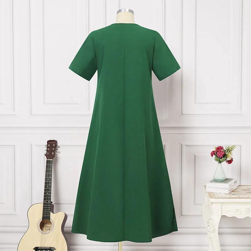 2024 Spring/Summer European American Cotton Linen V-Neck Short Sleeve Pocket Dress