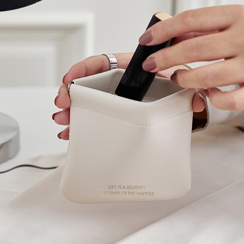 Portable Mini PU Makeup Bag with Automatic Closure for AirPods, Lipstick, and Miscellaneous Items